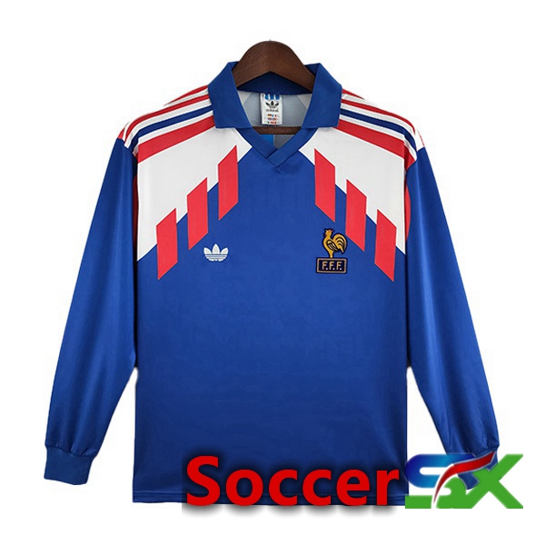 France Retro Home Jersey Long Sleeve Blue 1988-1990
